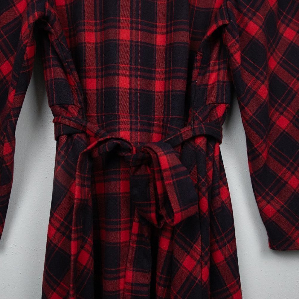 Eloquii red buffalo plaid long sleeve fit and flare dress-16 - Picture 2 of 5